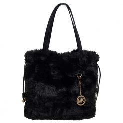 Michael Kors Black Faux Fur Drawstring Tote For Women