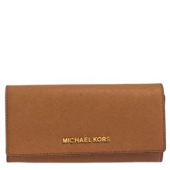 Michael Kors Micheal Kors Tan Leather Jet Set Travel Continental Wallet For Women