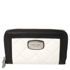 Michael Kors White/Black Quilted Leather Wristlet Wallet For Women
