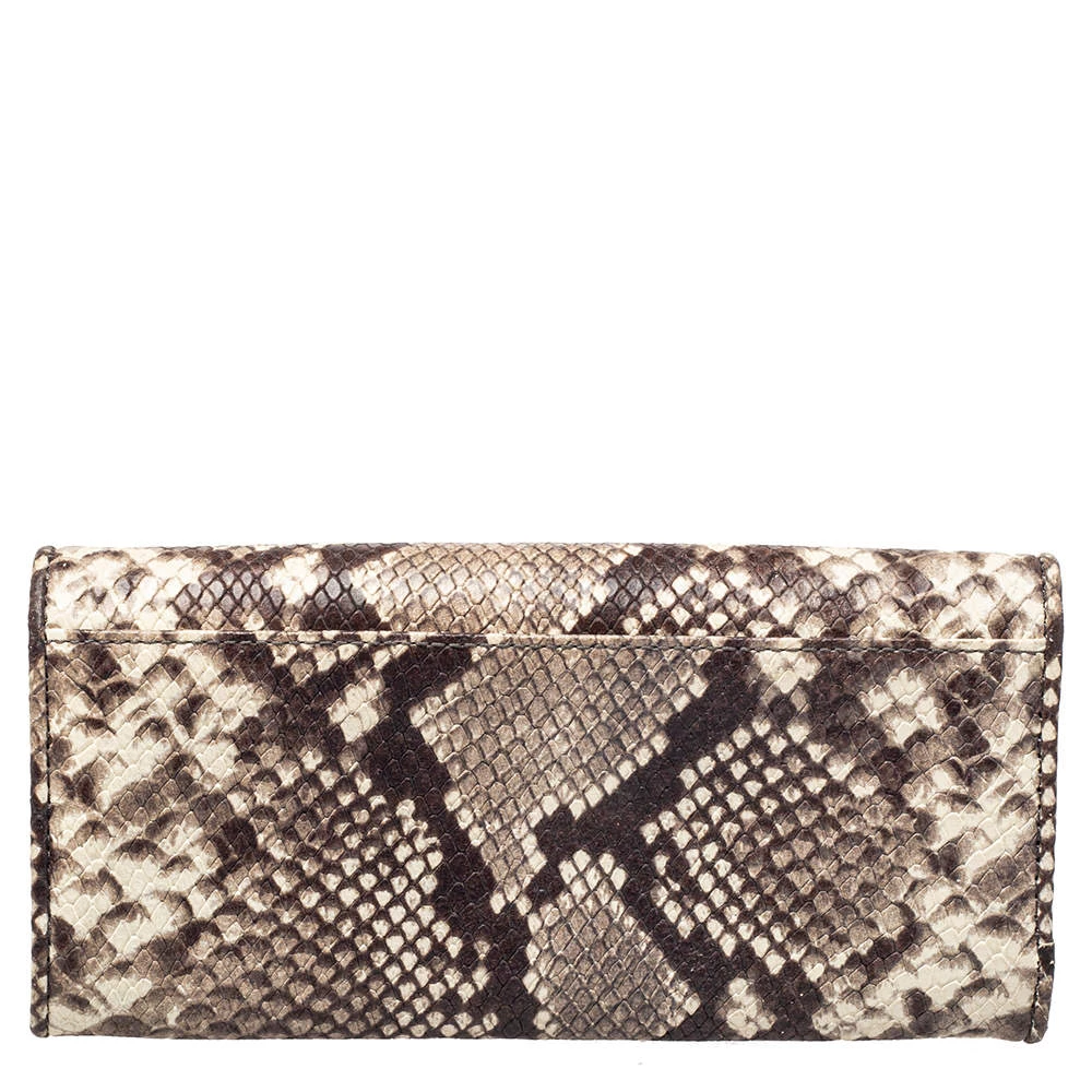Michael Kors White/Brown Python Embossed Leather Flap Continental Wallet For Women - Image 4