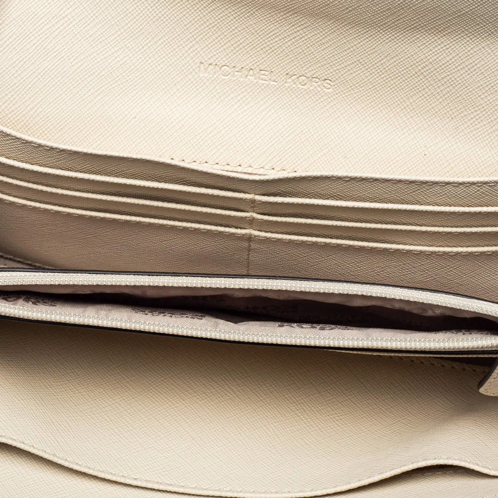 Michael Kors White/Brown Python Embossed Leather Flap Continental Wallet For Women - Image 2