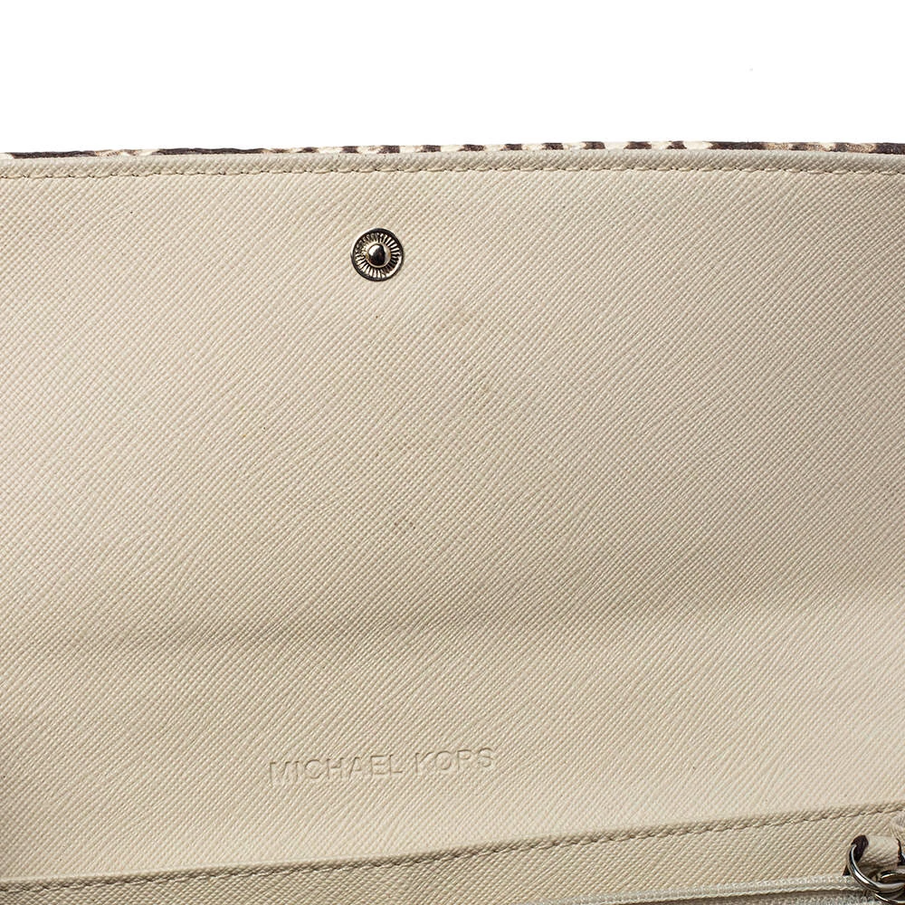 Michael Kors White/Brown Python Embossed Leather Flap Continental Wallet For Women - Image 7