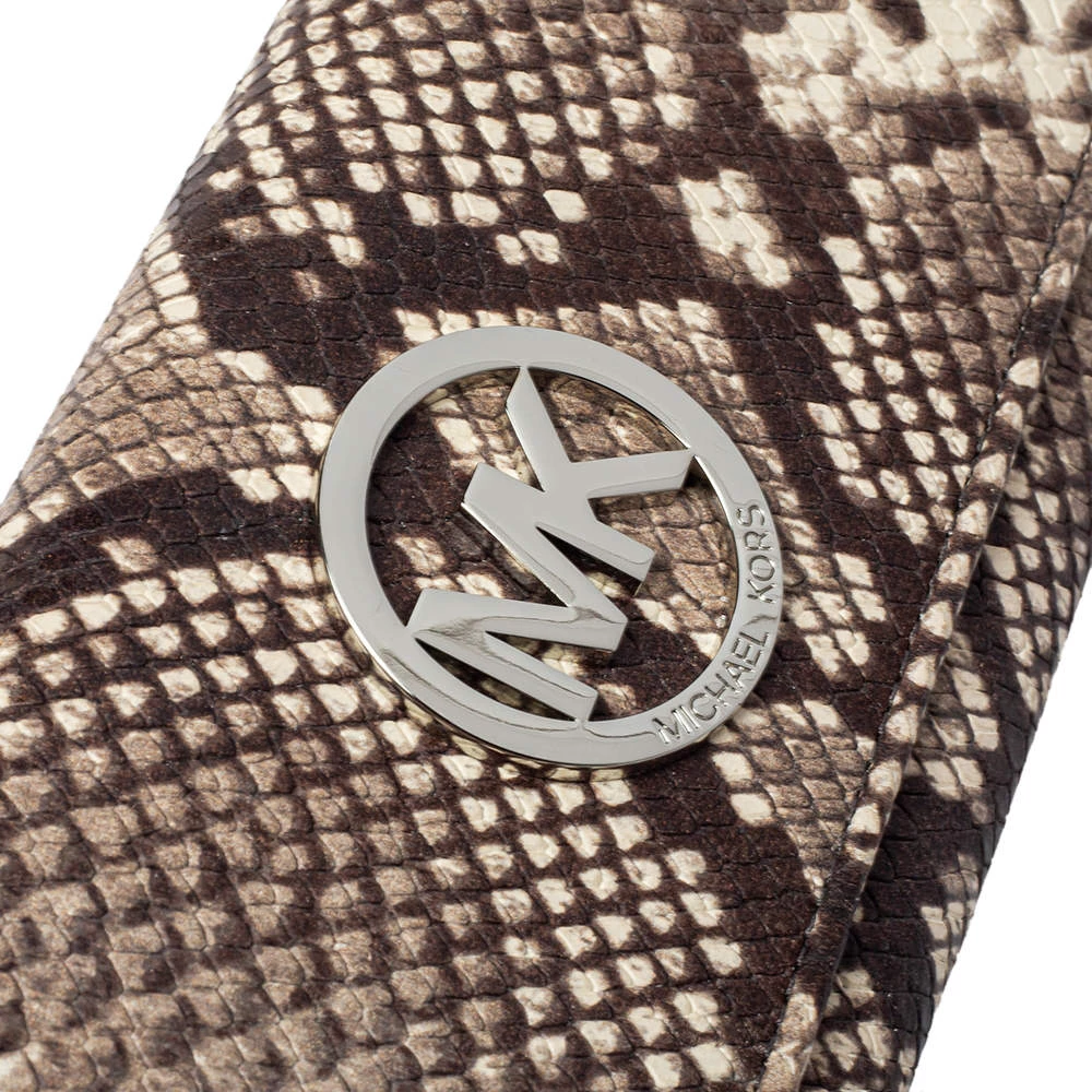 Michael Kors White/Brown Python Embossed Leather Flap Continental Wallet For Women - Image 5