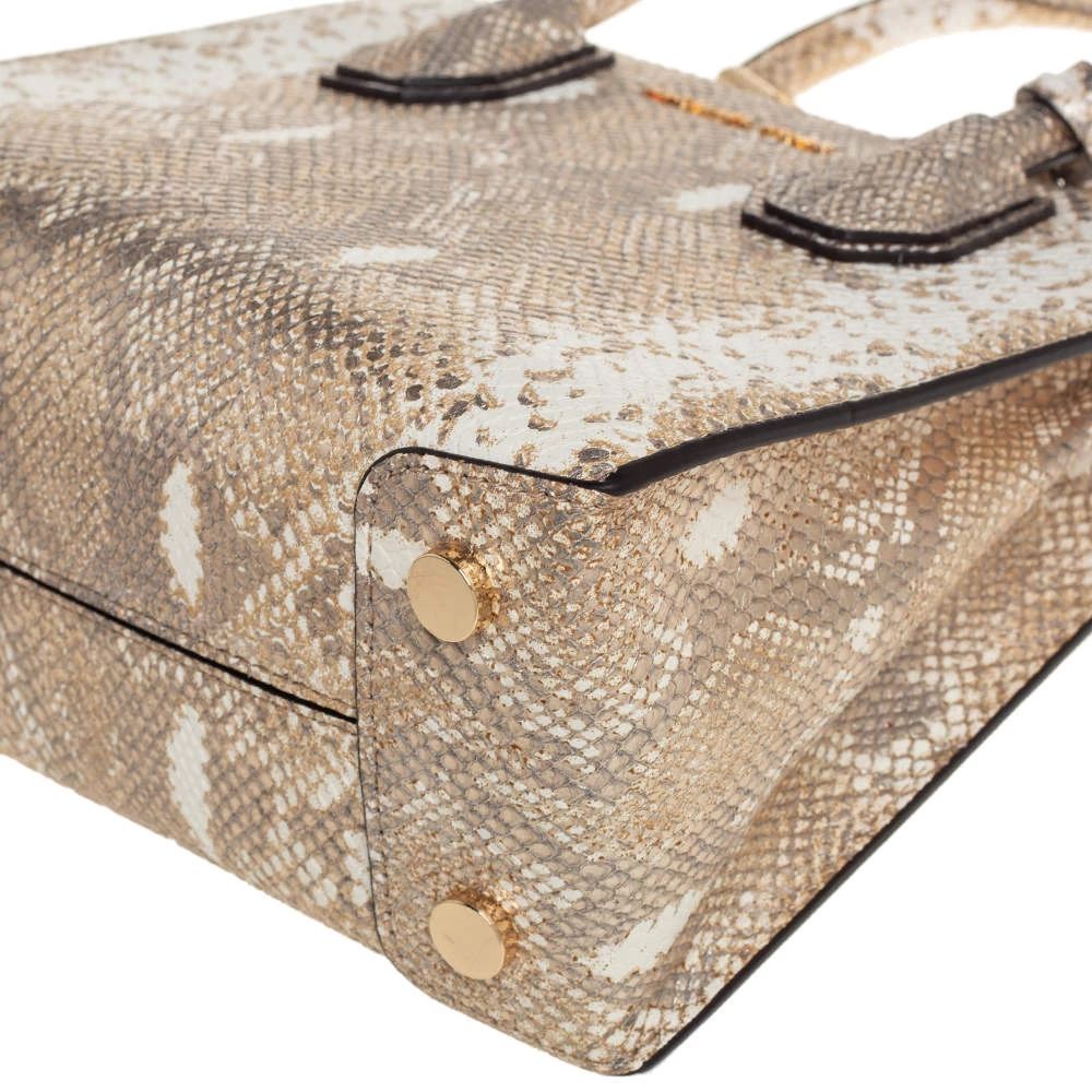Michael Kors White/Gold Python Embossed Leather Small Mercer Tote For Women - Image 11