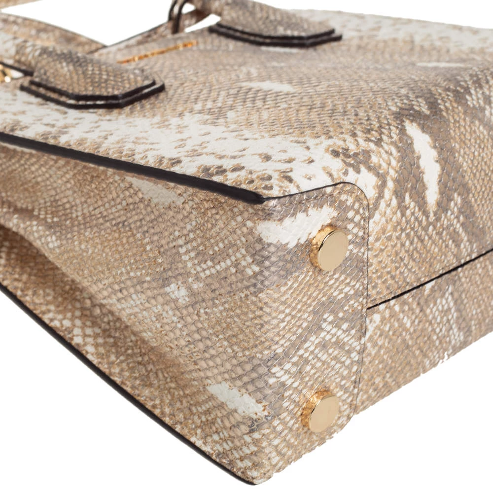 Michael Kors White/Gold Python Embossed Leather Small Mercer Tote For Women - Image 10