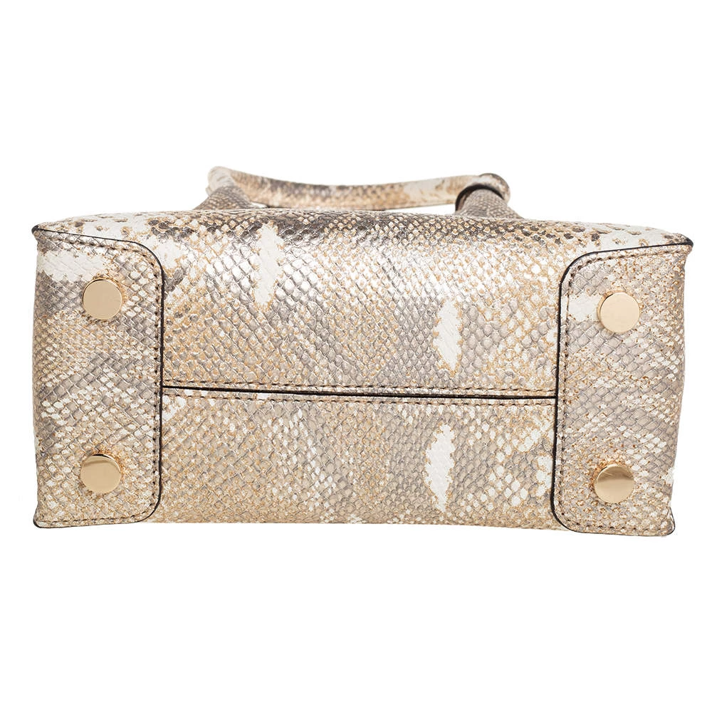 Michael Kors White/Gold Python Embossed Leather Small Mercer Tote For Women - Image 6
