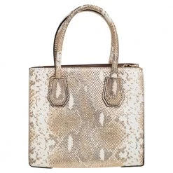 Michael Kors White/Gold Python Embossed Leather Small Mercer Tote For Women