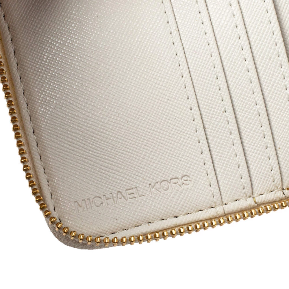 Michael Kors Micheal Kors White Signature Coated Canvas Zip Around Compact Wallet For Women - Image 7