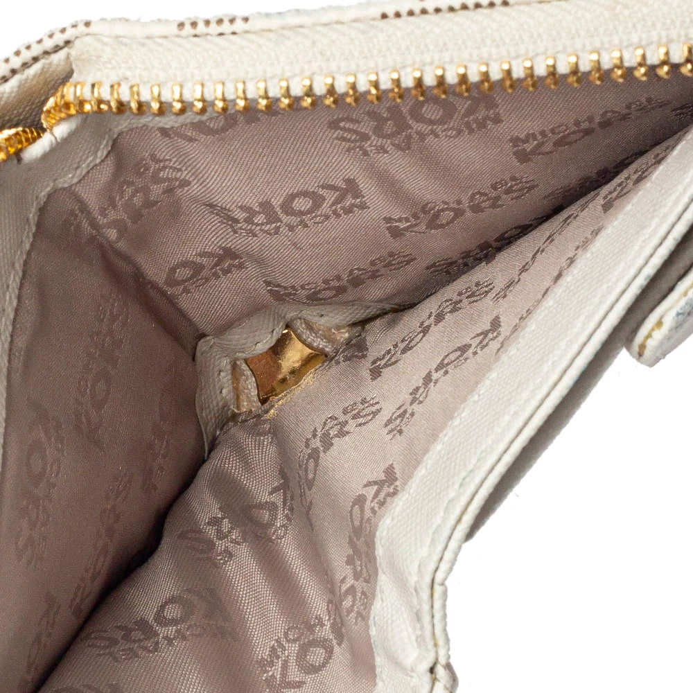 Michael Kors Micheal Kors White Signature Coated Canvas Zip Around Compact Wallet For Women - Image 2