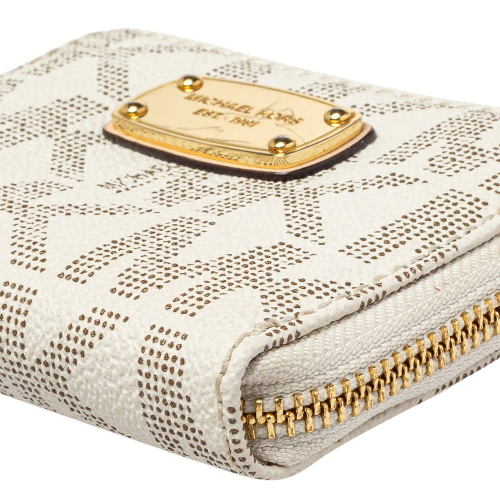 Michael Kors Micheal Kors White Signature Coated Canvas Zip Around Compact Wallet For Women - Image 10
