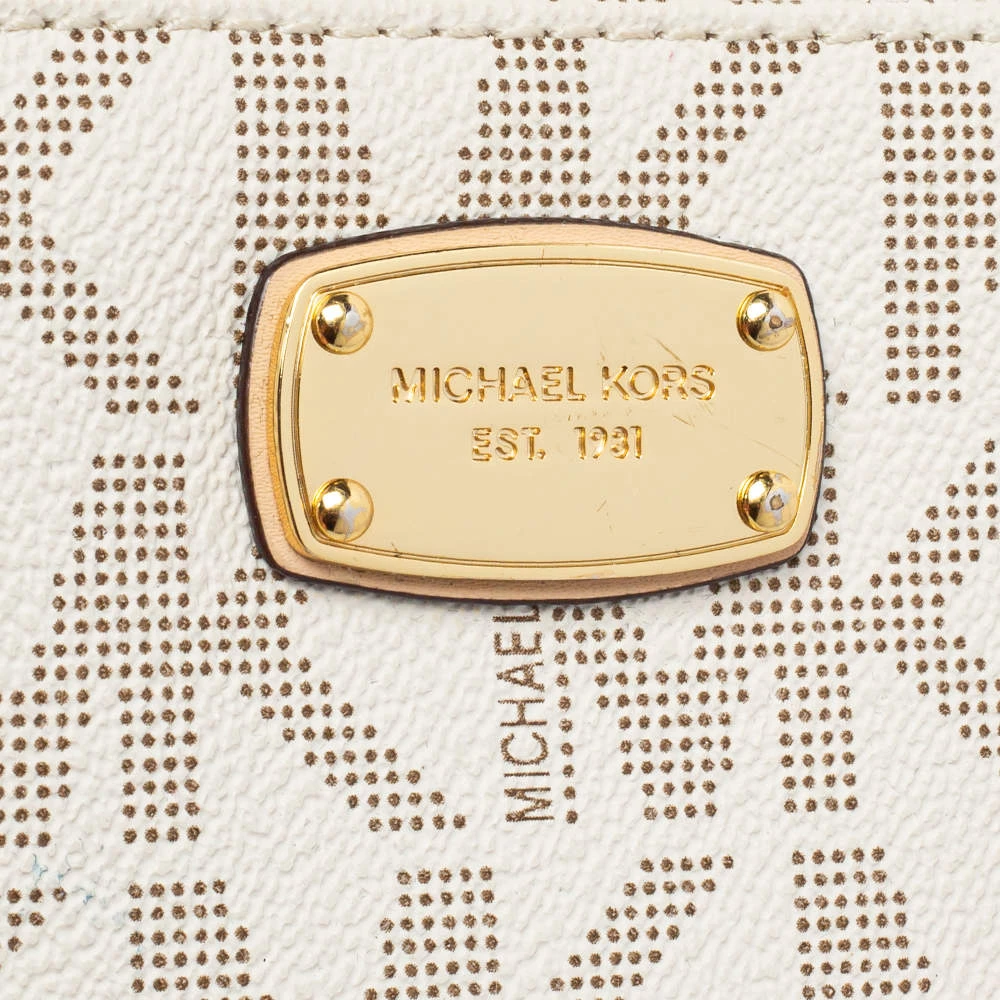 Michael Kors Micheal Kors White Signature Coated Canvas Zip Around Compact Wallet For Women - Image 5