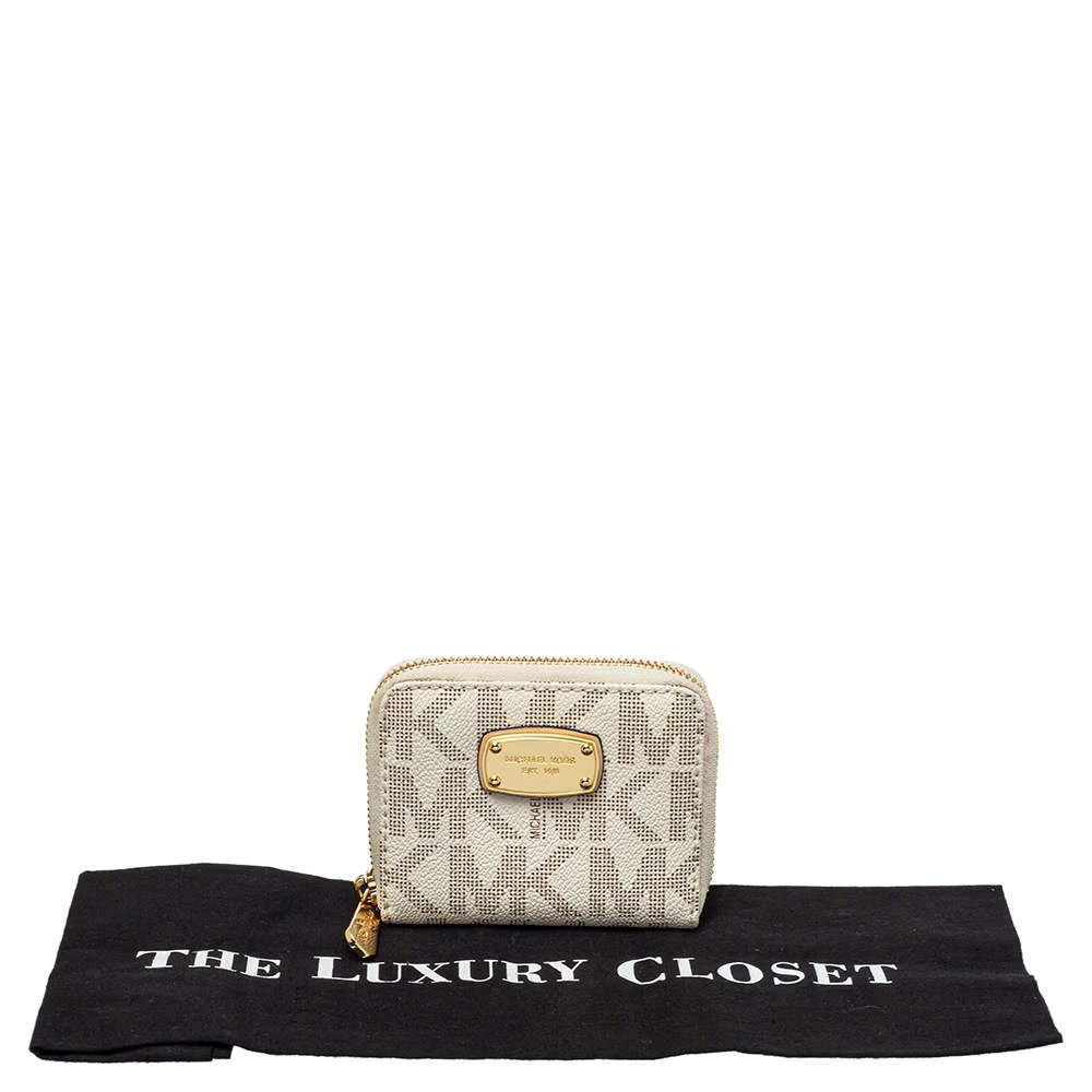 Michael Kors Micheal Kors White Signature Coated Canvas Zip Around Compact Wallet For Women - Image 8