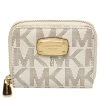 Michael Kors Micheal Kors White Signature Coated Canvas Zip Around Compact Wallet For Women