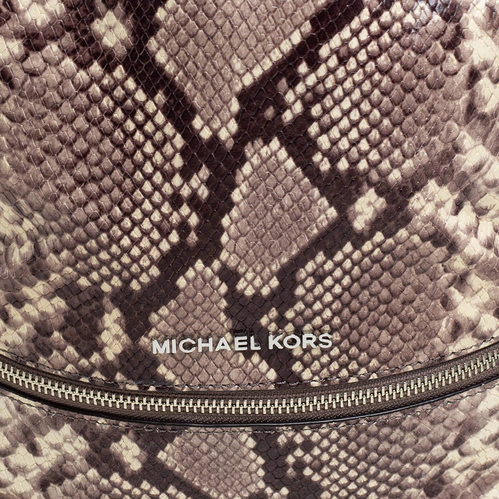 Michael Kors Beige/Brown Python Embossed Leather Small Rhea Backpack For Women - Image 5