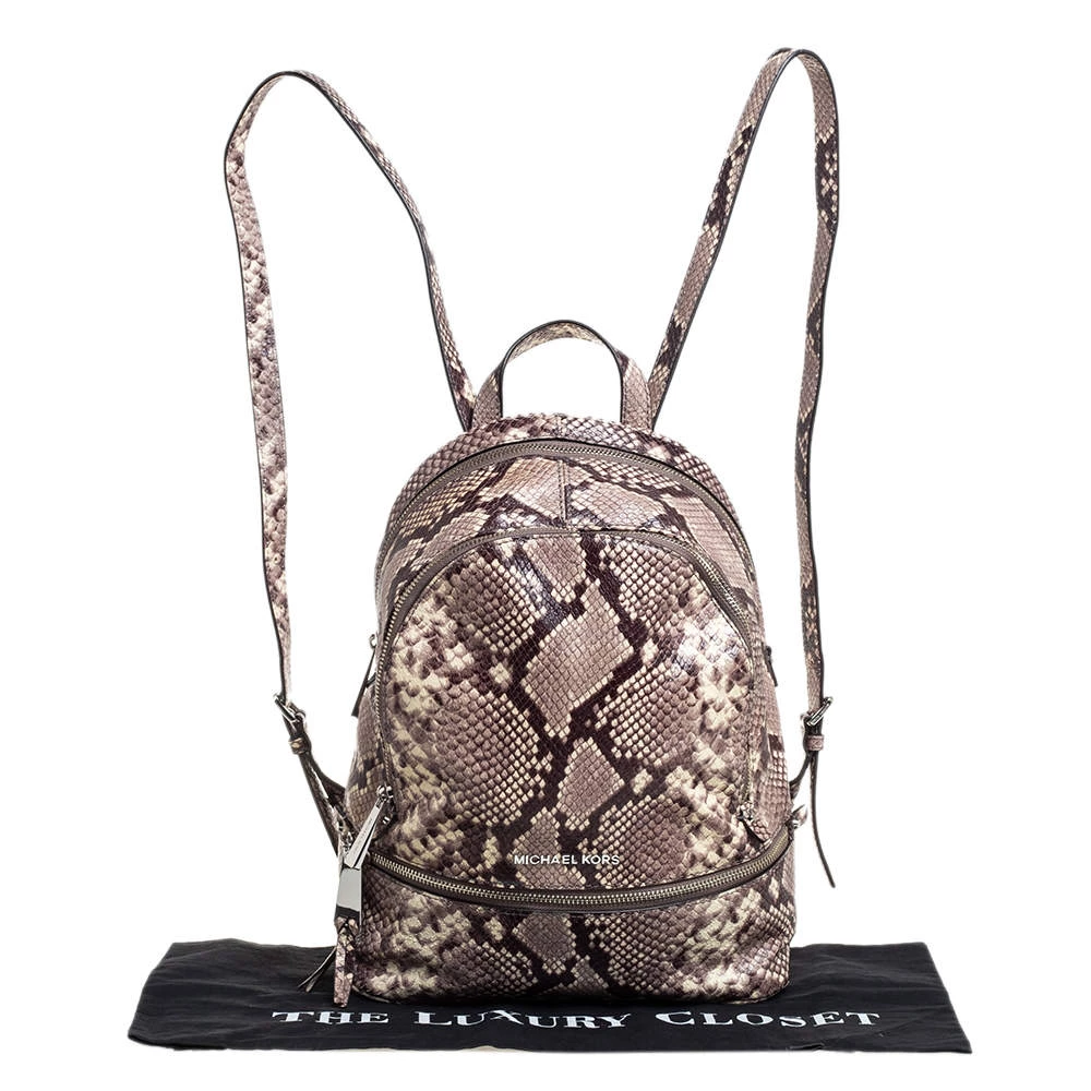 Michael Kors Beige/Brown Python Embossed Leather Small Rhea Backpack For Women - Image 10