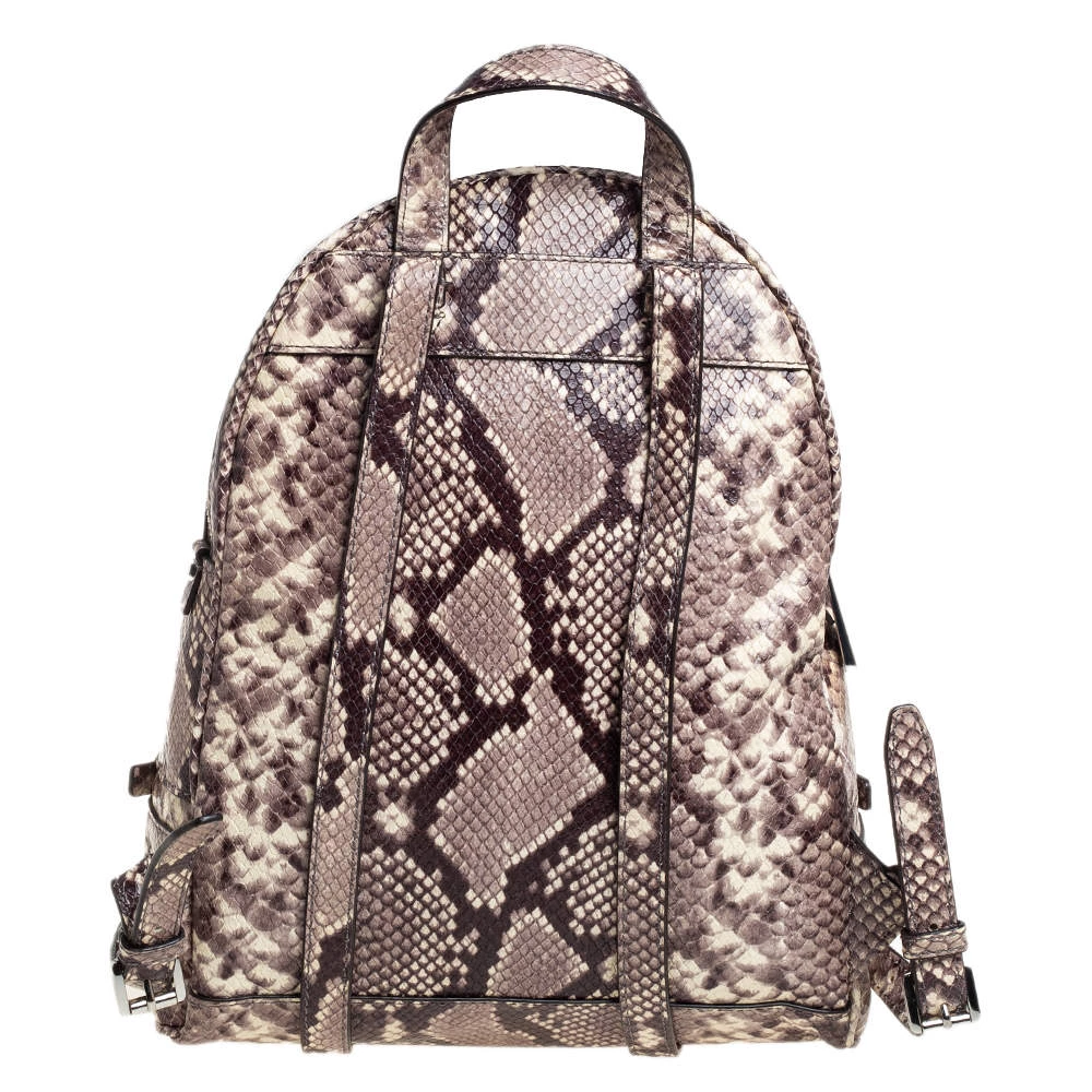 Michael Kors Beige/Brown Python Embossed Leather Small Rhea Backpack For Women - Image 4