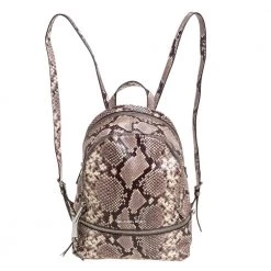 Michael Kors Beige/Brown Python Embossed Leather Small Rhea Backpack For Women