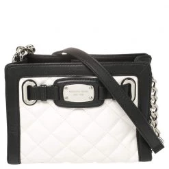 MICHAEL Michael Kors White/Black Quilted Leather Hamilton Crossbody Bag For Women