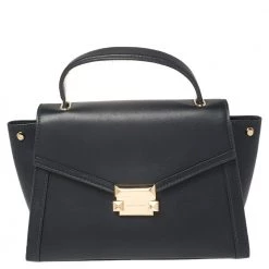 Michael Kors Navy Blue Leather Medium Whitney Top Handle Bag For Women