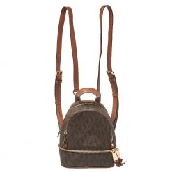 Michael Kors Brown Signature Coated Canvas And Leather Mini Rhea Backpack For Women