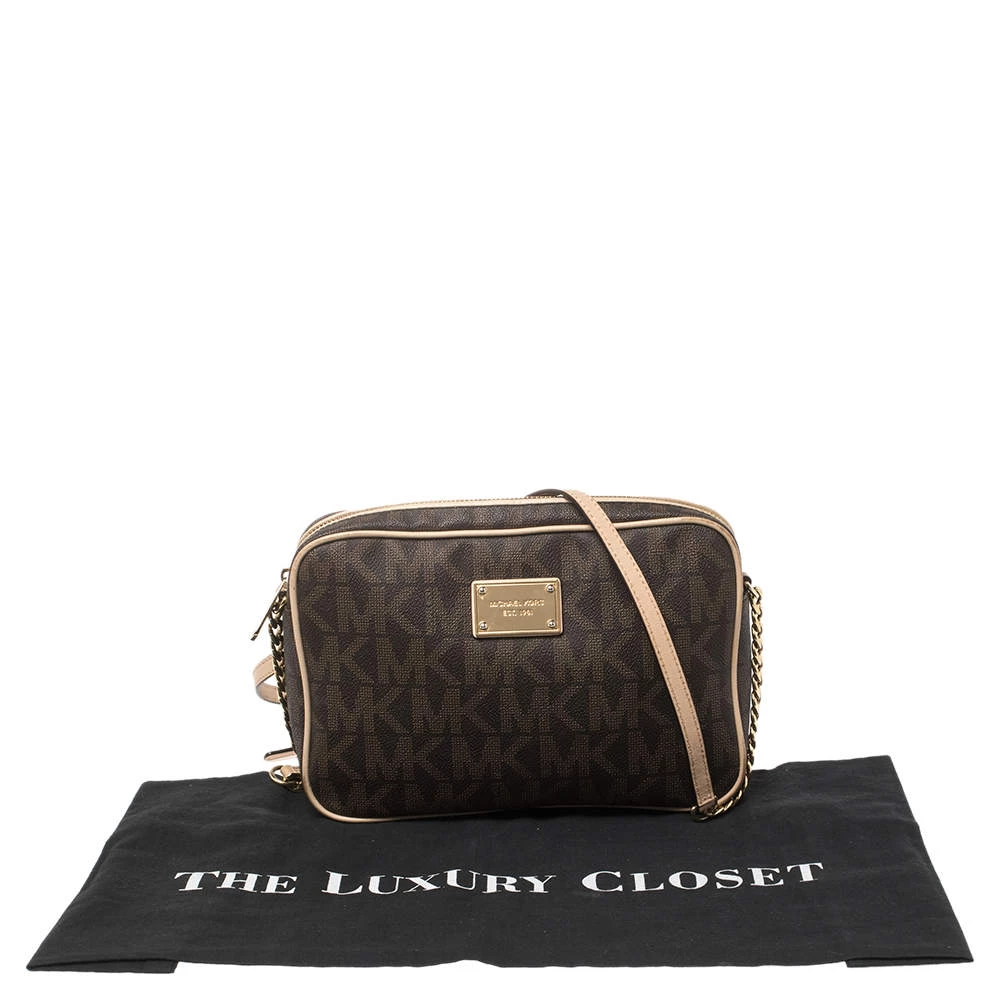 Michael Kors Brown/Beige Signature Coated Canvas East/West Crossbody Bag For Women - Image 10