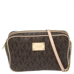 Michael Kors Brown/Beige Signature Coated Canvas East/West Crossbody Bag For Women