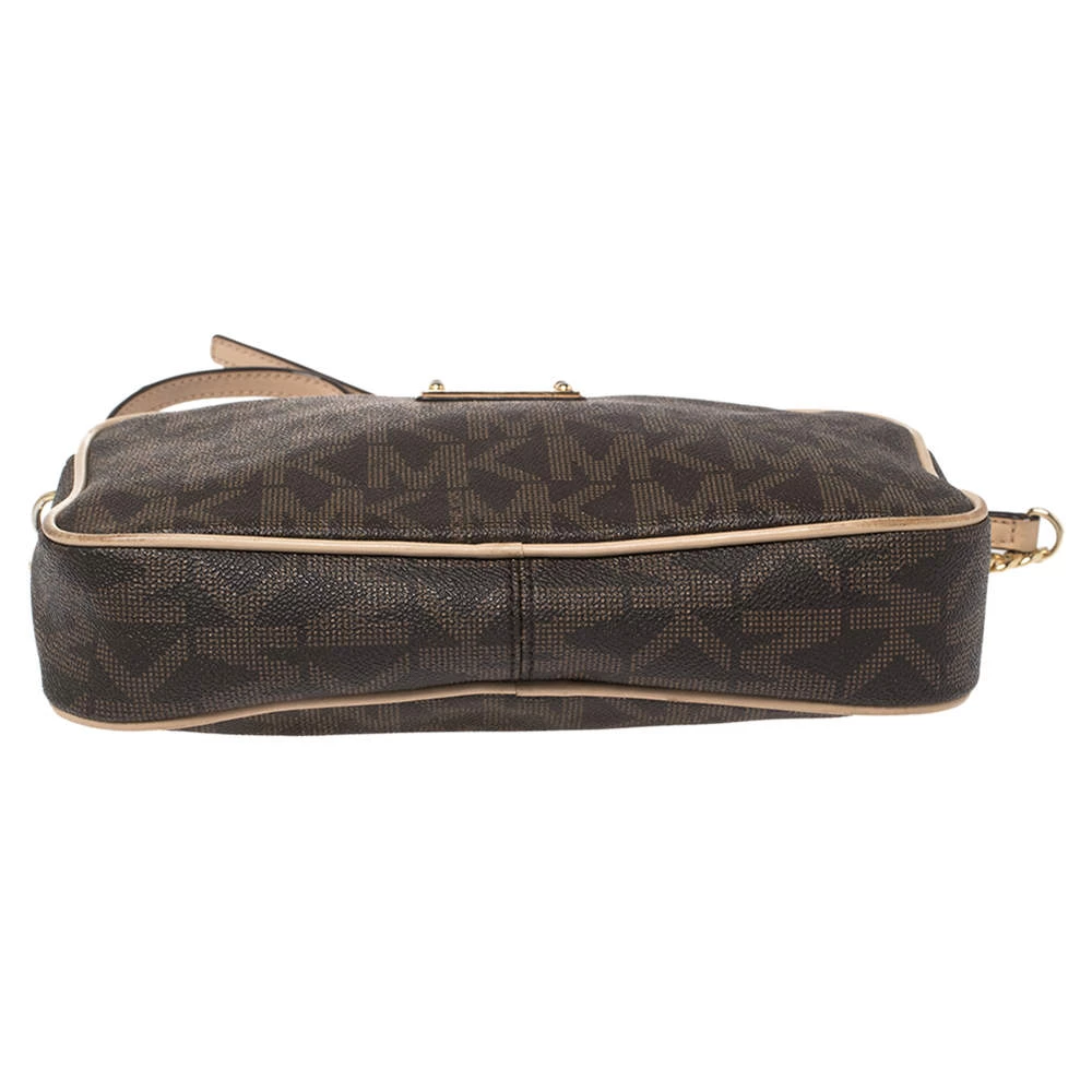 Michael Kors Brown/Beige Signature Coated Canvas East/West Crossbody Bag For Women - Image 6