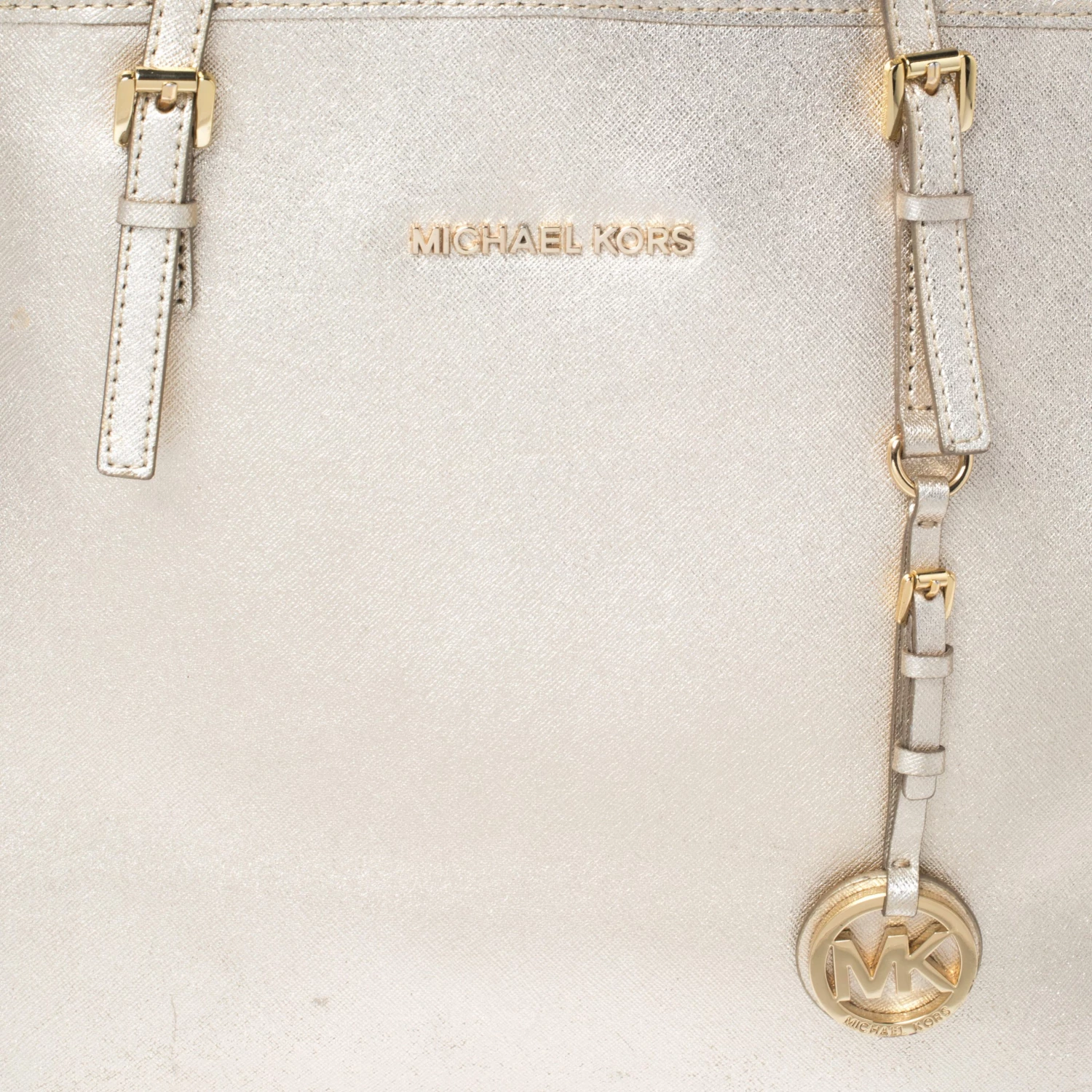 Michael Kors Metallic Gold Leather Large Jet Set Travel Tote For Women - Image 5