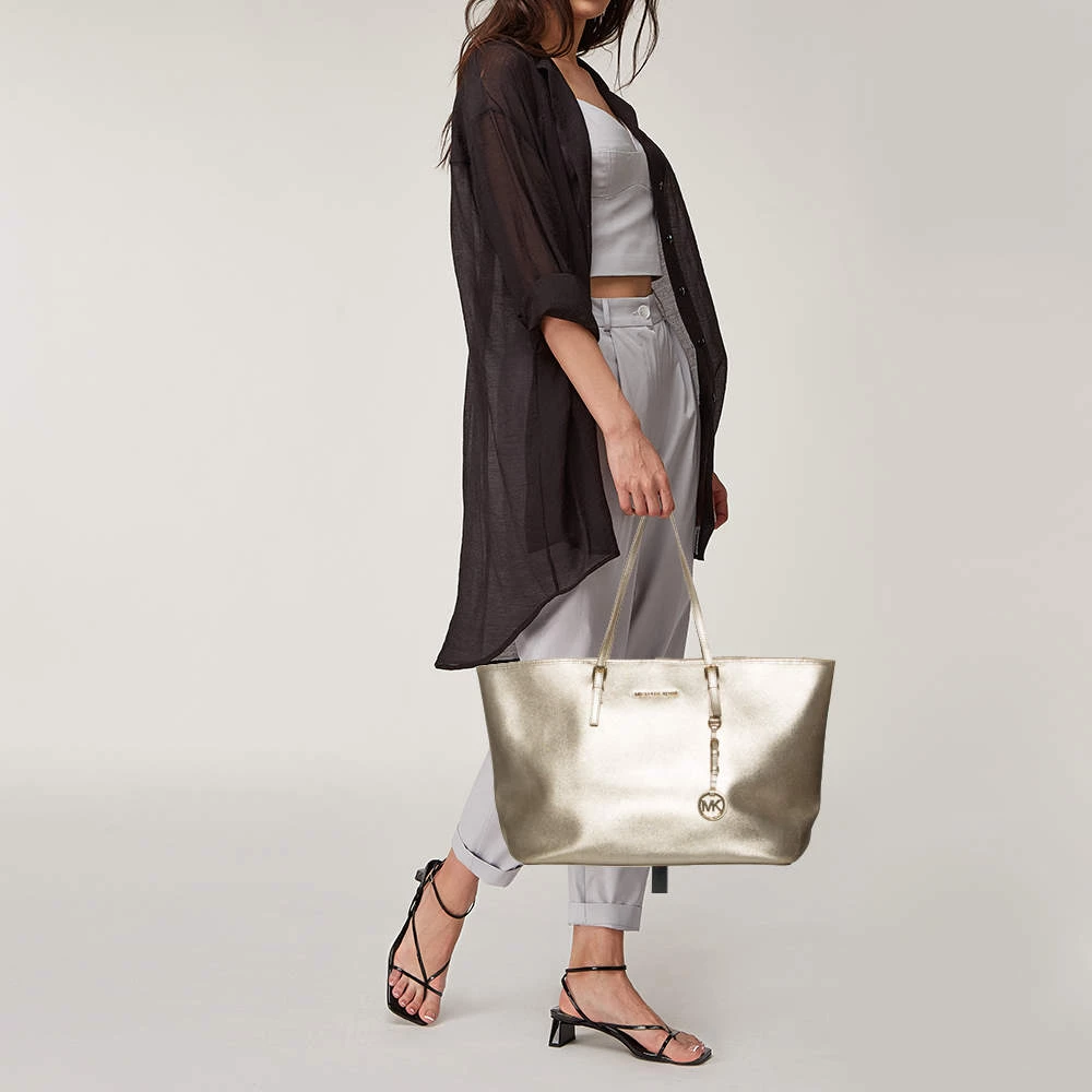 Michael Kors Metallic Gold Leather Large Jet Set Travel Tote For Women - Image 2