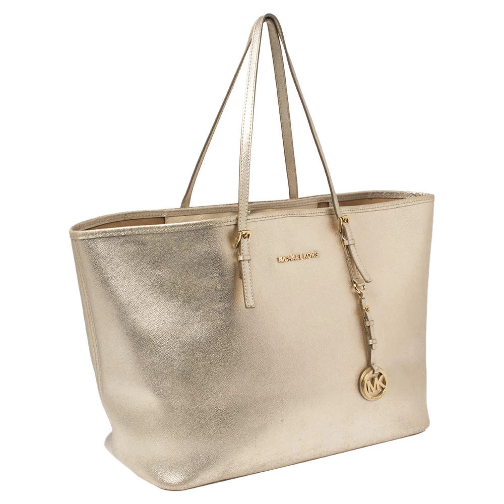Michael Kors Metallic Gold Leather Large Jet Set Travel Tote For Women - Image 3