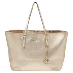 Michael Kors Metallic Gold Leather Large Jet Set Travel Tote For Women