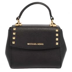 Michael Kors Black Leather Mini Karla Top Handle Bag For Women