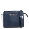 Michael Kors Navy Blue/White Leather Mini Selma Crossbody Bag For Women