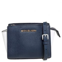 Michael Kors Navy Blue/White Leather Mini Selma Crossbody Bag For Women