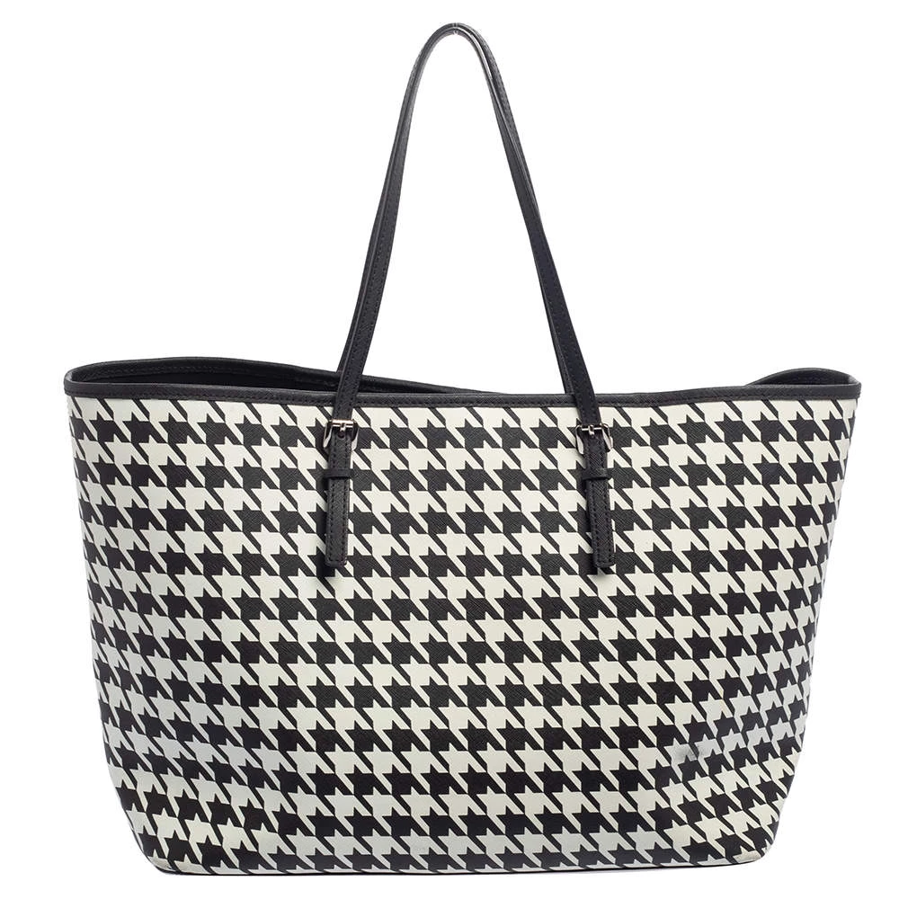 Michael Kors Hounds Tooth Printed Leather Jet Set Travel Tote For Women - Image 4