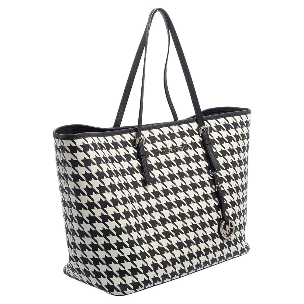 Michael Kors Hounds Tooth Printed Leather Jet Set Travel Tote For Women - Image 3