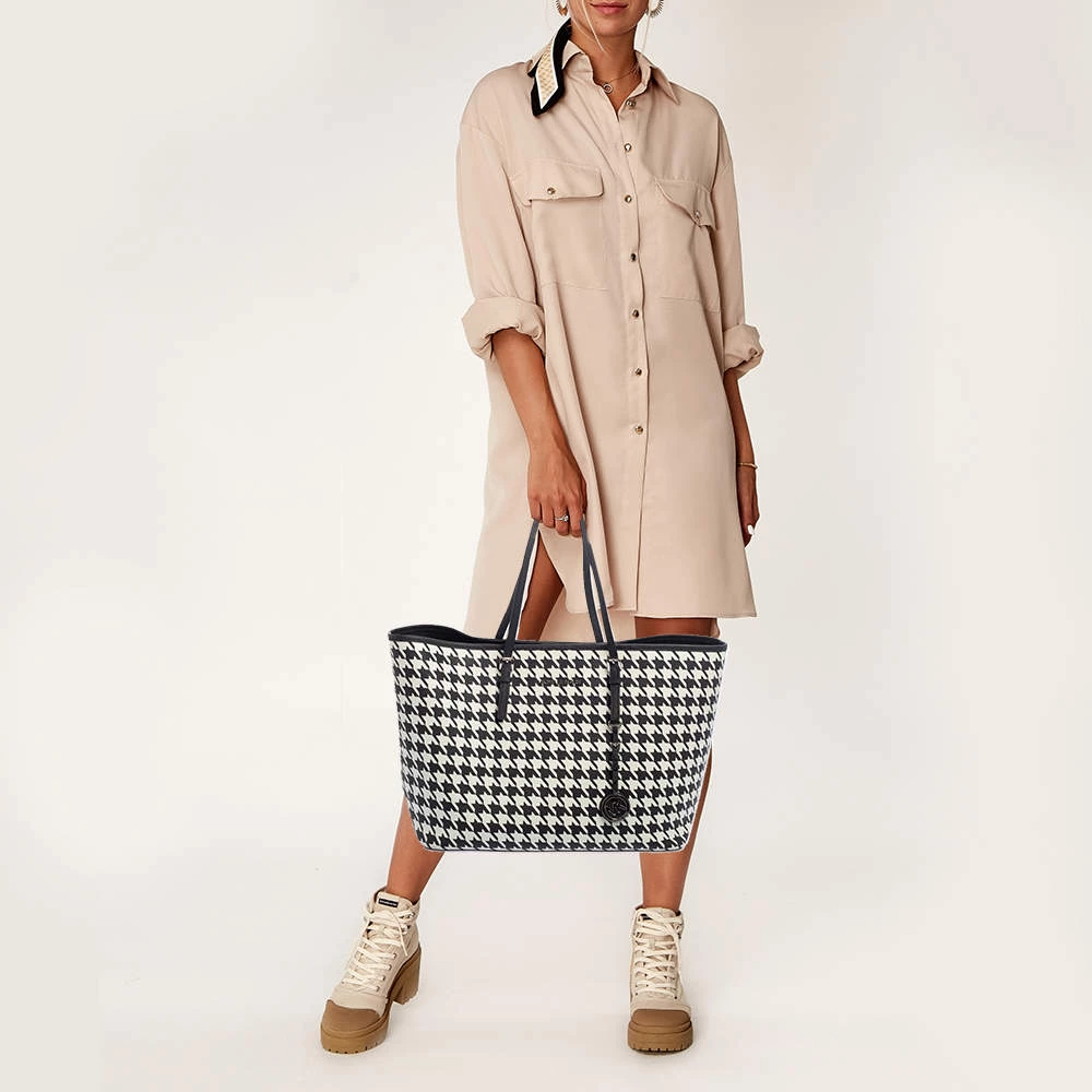 Michael Kors Hounds Tooth Printed Leather Jet Set Travel Tote For Women - Image 2