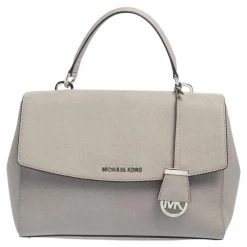 Michael Kors Grey Leather Medium Ava Top Handle Bag For Women