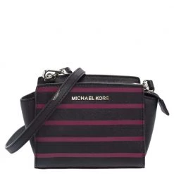 Michael Kors Black/Pink Saffiano Leather Mini Selma Crossbody Bag For Women