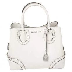 Michael Kors White Ruffled Leather Small Mercer Gallery Tote For Women