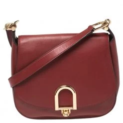 Michael Kors Red Leather Large Delfina Saddle Bag For Women