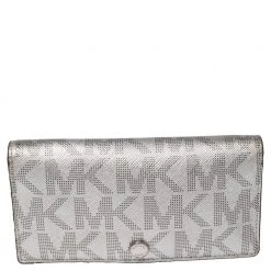 Michael Kors Metallic Silver Signature Coated Canvas Bifold Wallet For Women