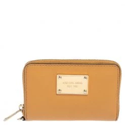Michael Kors Tan Leather Zip Around Wristlet Wallet. For Women