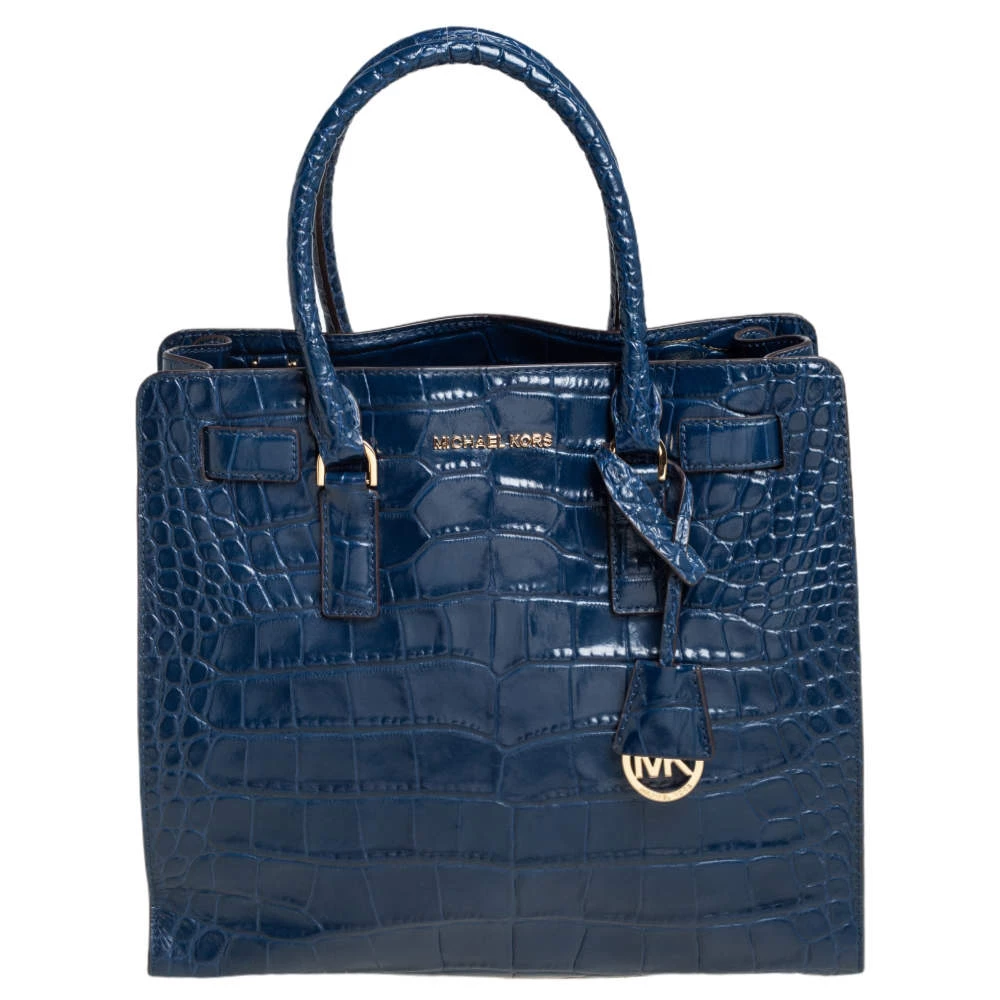 Michael Michael Kors Blue Croc Embossed Leather Dillon Tote For Women