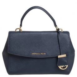 Michael Kors Navy Blue Leather Small Ava Top Handle Bag For Women