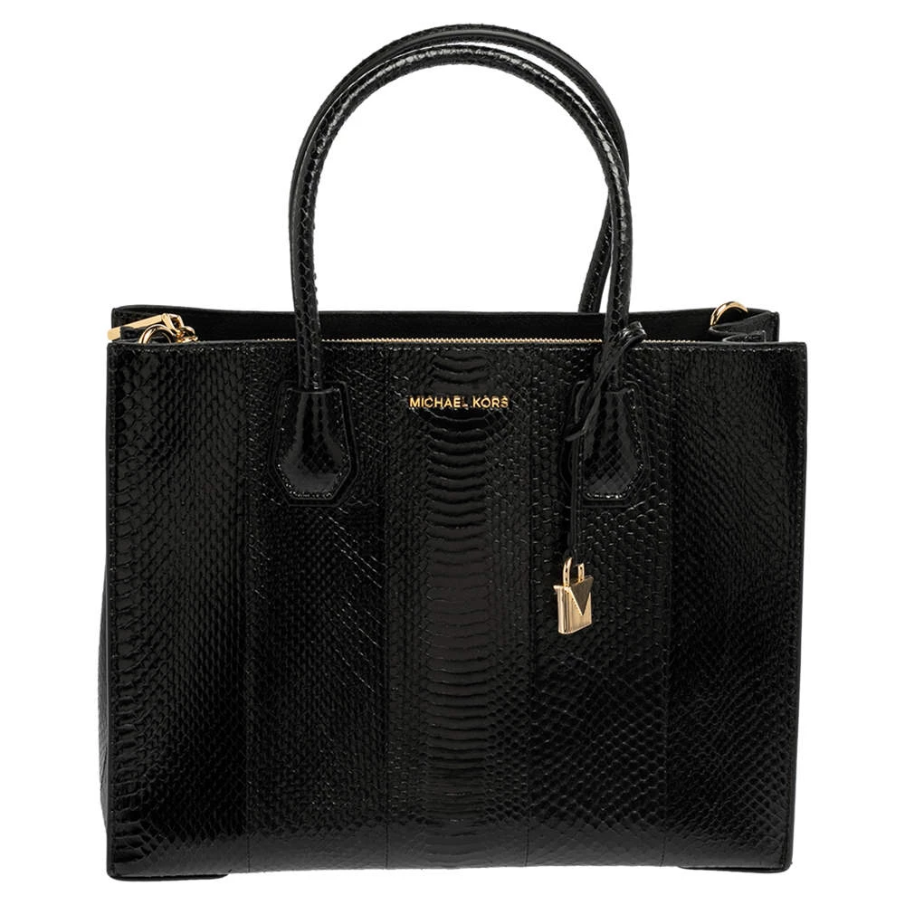 Michael Kors Black Snakeskin Large Mercer Tote For Women