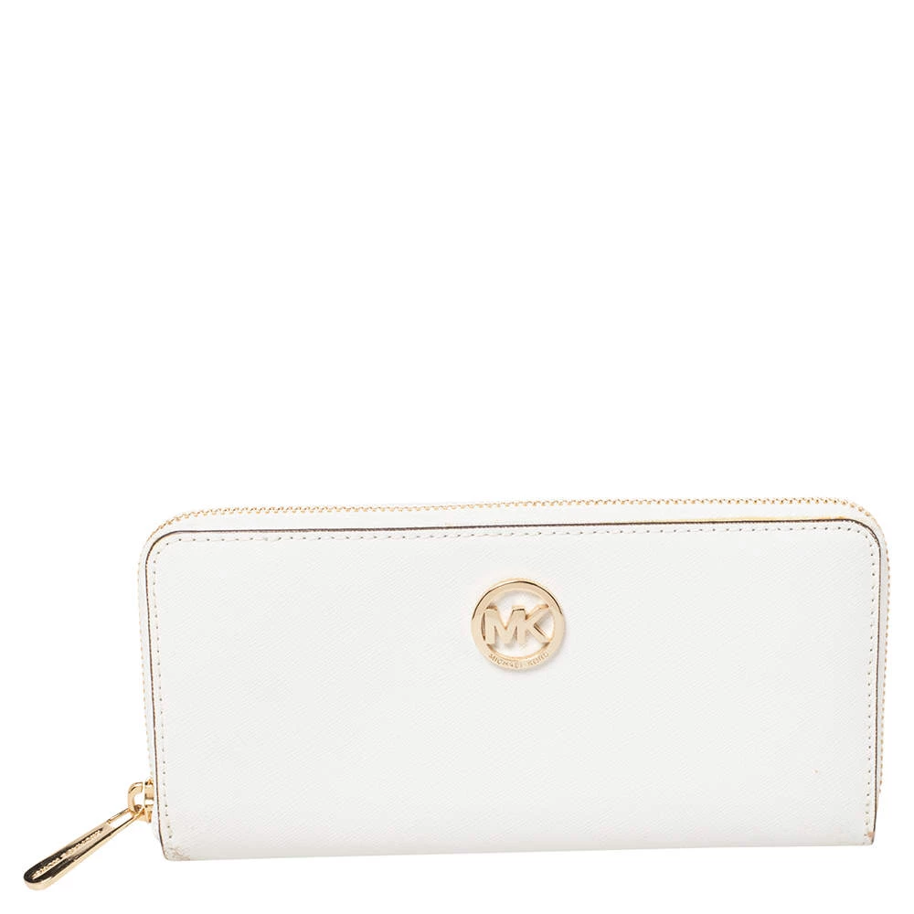Michael Kors White Leather Zip Around Wallet For Women