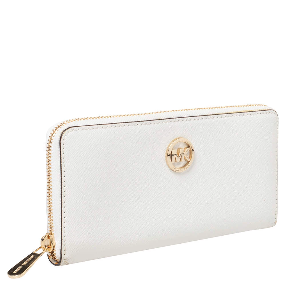 Michael Kors White Leather Zip Around Wallet For Women - Image 3
