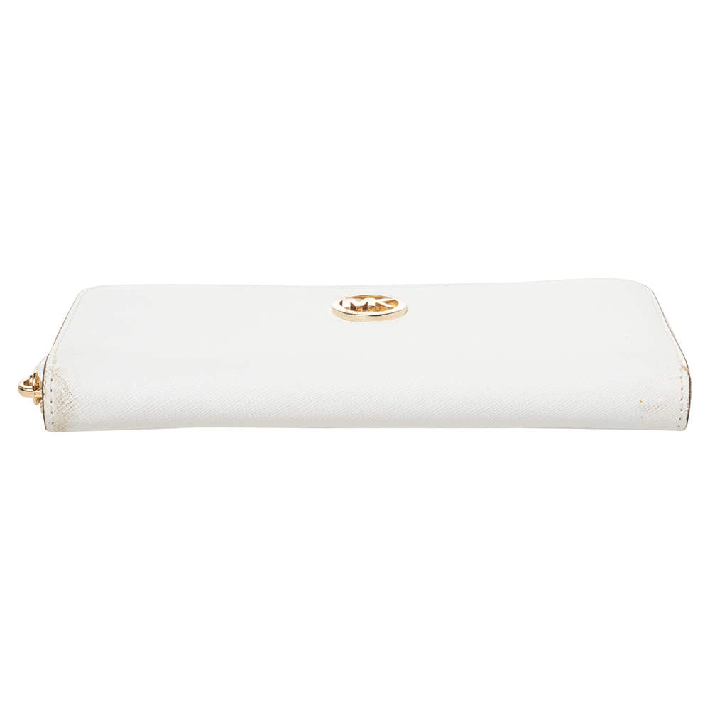 Michael Kors White Leather Zip Around Wallet For Women - Image 6
