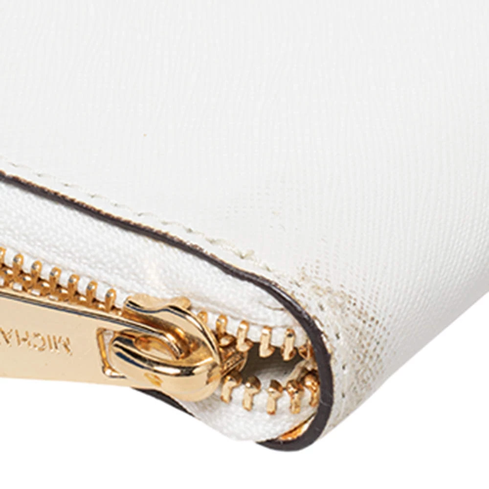 Michael Kors White Leather Zip Around Wallet For Women - Image 9
